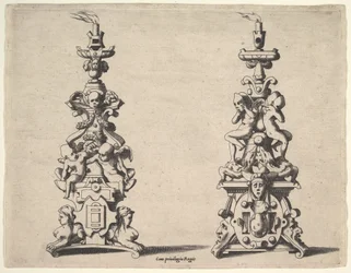 Dva designy svícnů, ca. 1550-60.