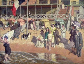 Koupání před Grand Hotelem, Cabourg, kolem roku 1920 (olej na panelu)