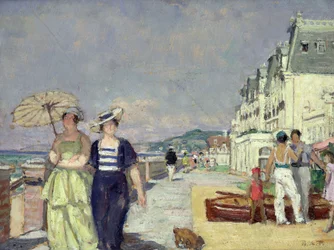 Elegantní ženy na nábřeží v Cabourg, kolem roku 1929 (olej na plátně)