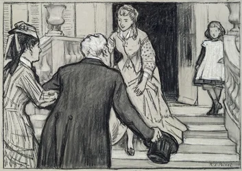 Návštěva, ilustrace z La Jeune Fille Bien Élevée od René Boylesve