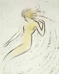 Trepied Sirene, opalizující miska zobrazující detail vodní nymfy od Lalique