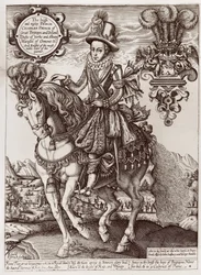 Karel I. jako princ z Walesu na koni, z „Knihy králů“, 1618