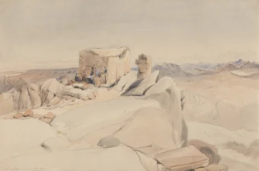 Summit of Mount Sinai nebo Jebel Musa, 1840 (wc, grafit a barva těla na béžovém tkaném papíře)