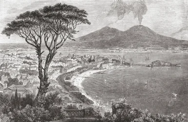 Neapol a Vesuv v Itálii na konci 19. století. Z knihy Italian Pictures by Rev. Samuel Manning, vydané kolem roku 1890.