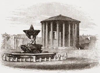 Vestin chrám, Forum Romanum, Řím, Itálie, konec 19. století. Z knihy Italian Pictures by Rev. Samuel Manning, vydané kolem roku 1890.