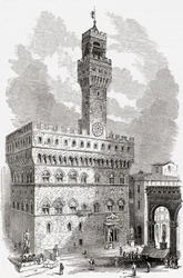Palazzo Vecchio, Florencie, Toskánsko, Itálie, konec 19. století. Z knihy Italian Pictures by Rev. Samuel Manning, vydané kolem roku 1890.