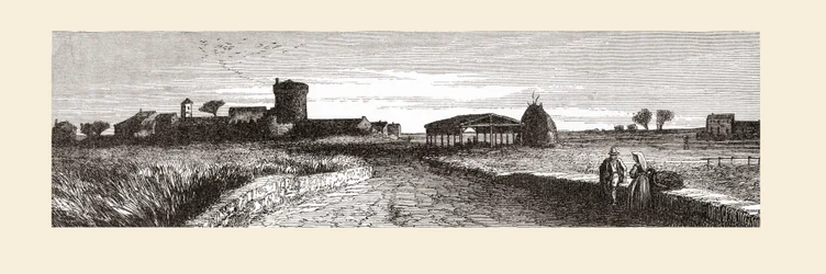 Krajina poblíž Ostie v Římě, Itálie, na konci 19. století. Z knihy Italian Pictures od Rev. Samuela Manninga, vydané kolem roku 1890.