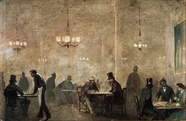 Kavárna, c. 1860-65 (olej na pocínovaném plechu)