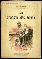 Starý muž a malý chlapec v cestovních uzlech a botách zavinutých v hadrech na silnici, ilustrace od Ricarda Florese (zemřel 1918), na obálku sbírky textů a básní s názvem „La chanson des gueux“ od Jean Richepin (1849-1926), Francouzi