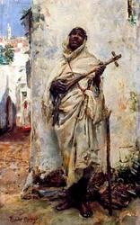 Arabský hudebník. Obraz Ricarda de Madrazo Y Garrety (1852-1917). Olej na dřevě. Soukromá sbírka.