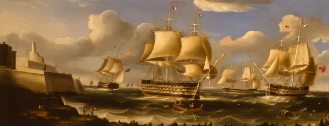 H.M.S.Queen ve Valettě / Obraz R.B.Spencera, 1848