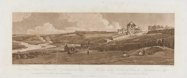 Pohled z Palace Terrace v St. Germain en Laye; Akvadukt v Marli viděný v dálce 1803; Deska 16 z Views v Paříži, Emanuel Volume tracing of plate, B1981.25.2625
