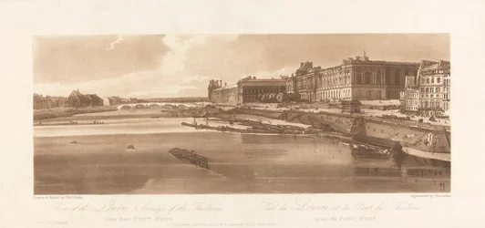Pohled na Louvre a most Thuilleries, převzato z Pont Neuf. 1802; Deska 2 z Views in Paris, Emanuel Volume Tracing of plate, B1981.25.2613