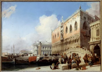 Pohled na Benátky, Quai des Schiavoni a Dóžecí palác Obraz Richarda Boningtona (1801-1828) 1827 Ne. 0,41 x 0,54 m