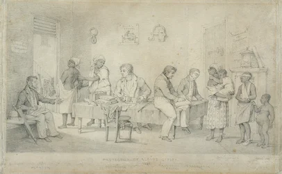 Protector of Slaves Office, Trinidad, cca 1833 (grafit na tkaném papíře)