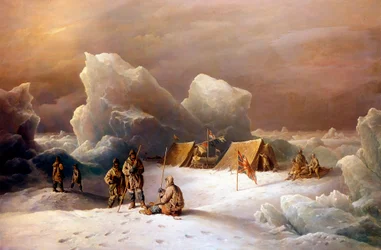 Expedice Alberta Hastingse Markhama (1841-1918) a Alfreda Arthura Parra v květnu 1876 v Lincolnově moři - obraz R.B.Beecheyho z roku 1877 - Royal Geographical Society
