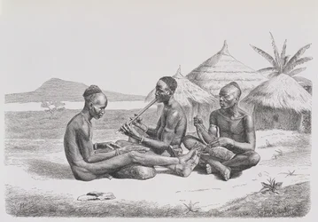 Shuli, černoch hrající hudbu, z „Dějin lidstva“, sv. III, od prof. Friedricha Ratzela, 1898