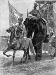 Příjezd Nawab Siraj Ud Daulah před Clives pozicí, Indie, 1757, 1893.