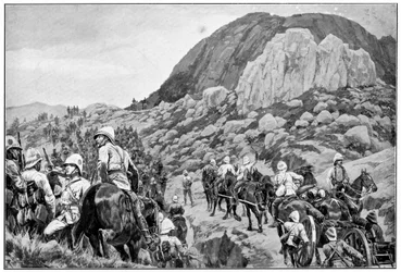 Britské dělostřelectvo míří k útoku na Spion Kop, 2. búrská válka, 24. ledna 1900