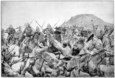 Obvinění z 5. kopiníků v Elandslaagte, 2. búrská válka, 21. listopadu 1899.