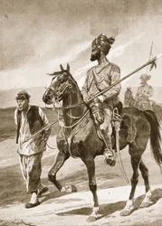 Bengálský kopiník a jeho zajatec boxera, ilustrace z „Bitvy devatenáctého století: sv. VII, Čínská válka 1900-1901