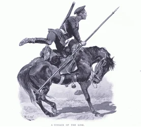 Kozák z linie, ilustrace z Cassells Historie rusko-japonské války Vol 1, kolem roku 1900