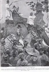 Britští vojáci vstupující do Singapuru, 1824, ilustrace z „Hutchinsonova příběhu britského národa“