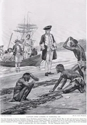 Přistání kapitána Cooka v Tasmánii, 1777, ilustrace z 
