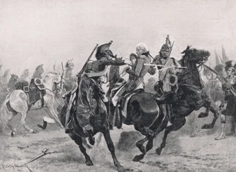 The Attack on Sir Ralph Abercrombie by French Dragoons, ilustrace z 