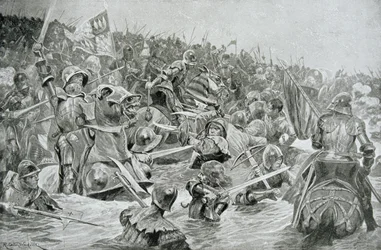 Bitva u Towtonu v roce 1461, ilustrace z Hutchinsonova „Příběhu britského národa“