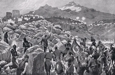 Krétská vzpoura proti Turkům, ilustrace z „Hutchinsonových dějin národů“