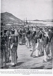 Postoupení Hongkongu Britům, 1841, ilustrace z knihy "Hutchinson