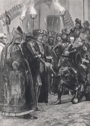 Edward III. pozdraví prince z Walesu po bitvě u Crecy, ilustrace z 