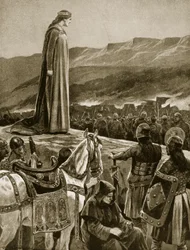 Královna Ethelfled sleduje útok na Brecon, ilustrace z knihy "Hutchinson