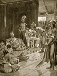 Sir James Brooke na Borneu, 1842, ilustrace z 