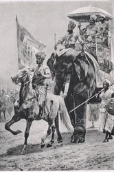 Siraj-ud-Daulah v Plassey, 23. června 1757, ilustrace z britských bitev na zemi a na moři, 1915