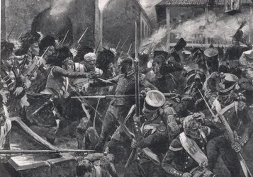 42. Highlanders vyhánějící Francouze z Elviny, ilustrace z 