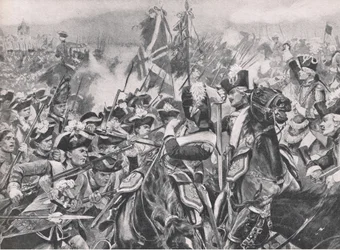 Bitva o Minden, 1. srpna 1759, ilustrace z britských bitev na souši a na moři, 1915