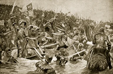 Bitva u Towtonu, ilustrace z „Hutchinsonova příběhu britského národa“, kolem roku 1923