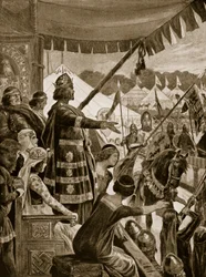 Cena za vítězství, ilustrace z „Hutchinsonova příběhu britského národa“, kolem roku 1920