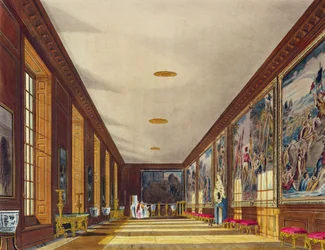 Míčovna, Hampton Court, z „Historie královských rezidencí“, vyryl Richard Reeve (nar. 1780), William Henry Pyne (1769-1843), 1819