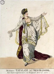 Madame Catalani v "Semiramide", její první vystoupení v Anglii, 13. prosince 1806 (kolorovaný lept)