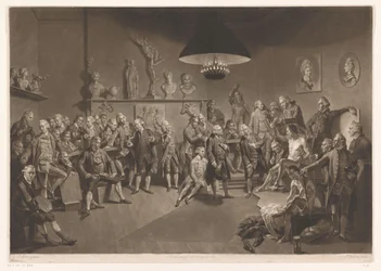Členové Královské akademie v interiéru s nahým mužským modelem, 1768