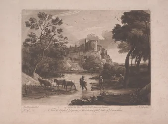 Pohled na Tivoli při západu slunce, vydáno 1775 (mezzotinta s leptem)