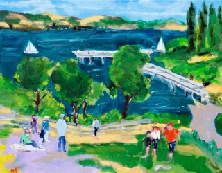 Paradise Beach Pier, Tiburon, Kalifornie, 2021 (olej na plátně)