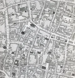 Pouliční mapa Londýna kolem Guildhallu, kolem roku 1795 (tisk)