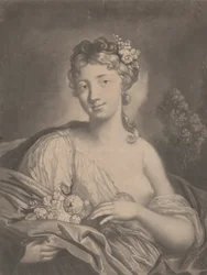 Jaro: Mladá žena držící květiny v plášti, 1775.