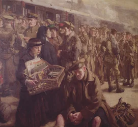 Návrat na frontu: Victoria Railway Station 1917 (olej na plátně) (detail 237394)