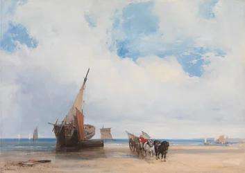 Plážová plavidla a vůz poblíž Trouville