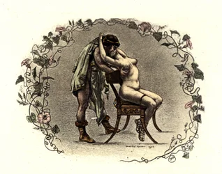 Ilustrace Richarda Ranfta (1862 - 1931) pro Luciena de Samosate (125 cca - 192): „Kriťany““. 1899